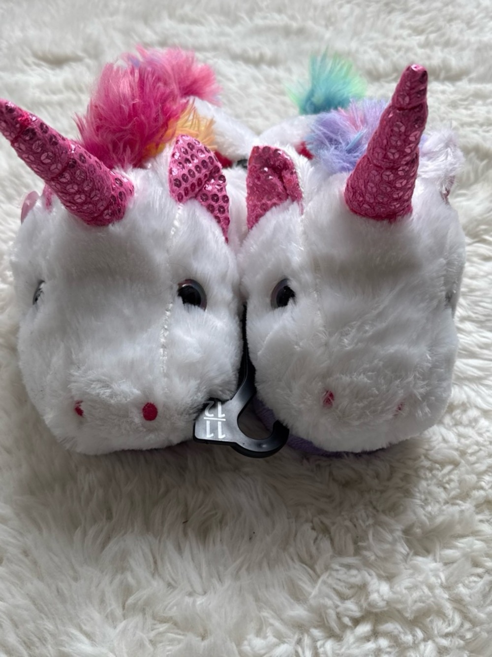 wonder nation White Unicorn Plush Slippers with Pink Sequin Horns